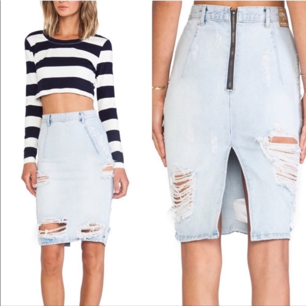 Distressed Light Blue Denim Skirt